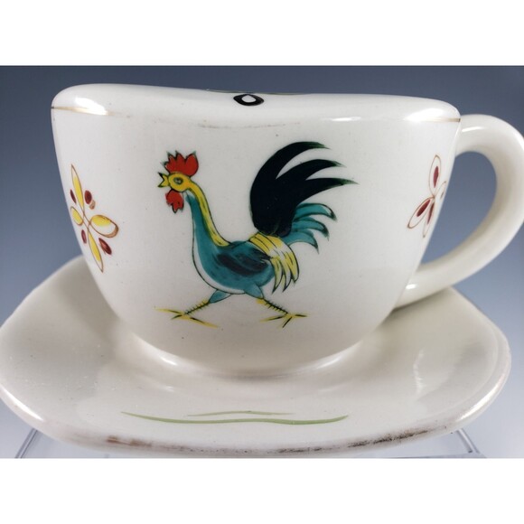 Tea Cup Shaped Coin Bank Your Fortunes in the Cup w Rooster Pennsylvania Dutch - Picture 2 of 10